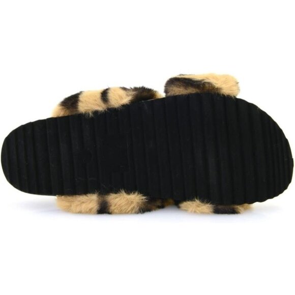 Size 8 Tan Zebra Print Vegan Slide Thick Faux Fur Lining Christmas Gift for Her - Picture 5 of 6